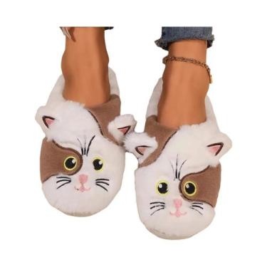 Imagem de Pantufas Femininas De Pelúcia De Gato Fofas E Quentes Antiderrapantes 