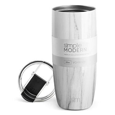 Imagem de Simple Modern Copo de caneca de café de viagem com tampa transparente | Garrafa térmica de café de aço inoxidável reutilizável | Presentes para homens, mulheres, mãe, pai | Coleção Voyager | 590 ml | Mármore Carrara