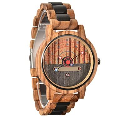 Imagem de Relógio de pulso masculino de madeira de quartzo, mostrador moderno, individualizado, mostrador de data, elegante e luminoso, presente masculino, marrom 1