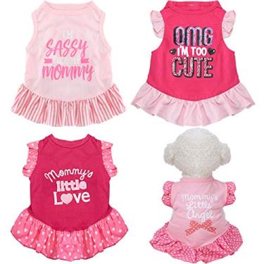 Imagem de Vestido de 4 peças para animais de estimação, lindo vestido de verão para cães, vestido de princesa estampado, roupa para filhotes, roupas de verão, saia para cachorro com babados vestido para cães pequenos, gatos, filhotes