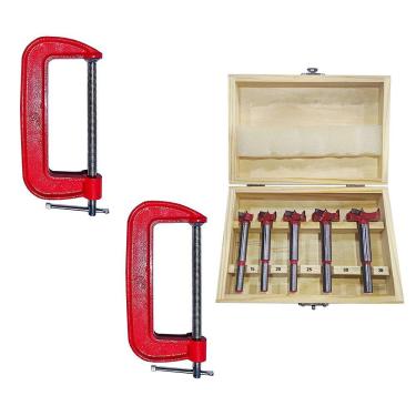 Imagem de Kit 5 Brocas Forstner + Grampo Sargento 6" Tipo C - CHARBS