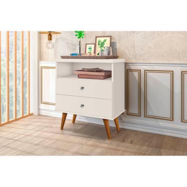 Imagem de Mesa de cabeceira retrô pés palito STATUS - 2 Gavetas cor Off White - Comprar Moveis Em Casa