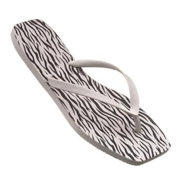 Imagem de Chinelo Feminino Bico Quadrado Animal Print Flip Flop Off White Zebra