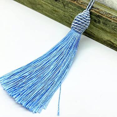 Imagem de 6 pçs/lote 15 cm corda pendurada borlas de seda franja costura franja borla guarnição chave borlas para cortina embelezar diy, azul céu