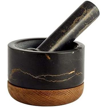 Imagem de KRASS Conjunto de almofariz e pilão tigela de mármore base de madeira com descascador de alho ótimo para guacamole, colecionador88
