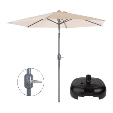 Imagem de Kit Ombrelone Guarda Sol Alumínio Manivela 2,4 Metros Bege + Base Plástica Preta - Mor