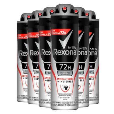 Imagem de Kit Desodorante Aerosol Rexona Antibacterial+Invisible Men 150ml - 6 Unidades