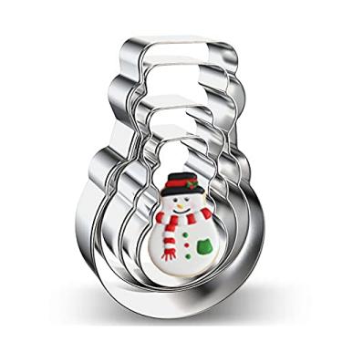 Imagem de Conjunto de 4 cortadores de biscoito de boneco de neve - pequeno, médio, grande, tamanhos diferentes, boneco de neve com chapéu cortadores de biscoito molde de biscoito para bricolage dia de natal decorações de festa - aço inoxidável Azflyife