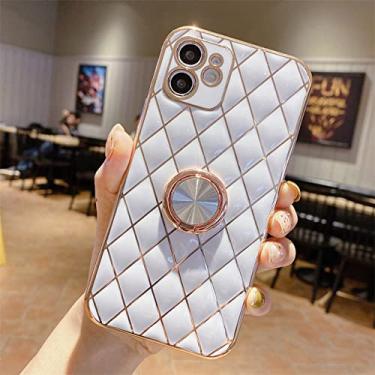 Imagem de Capa de telefone macia folheada a ouro de luxo para iPhone 14 13 12 11 Pro Xs Max Mini SE X XR 7 8 Plus Suporte de Anel de Metal, Branco, Para iPhone 14 Pro Max