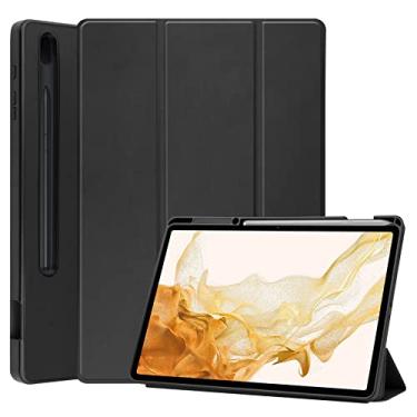 Imagem de Capa ultrafina compatível com tablet Samsung Galaxy Tab S8 Plus 12,4 polegadas (SM-X800, SM-X806/S7 Plus 12,4 polegadas/S7 FE, capa traseira de TPU, capa inteligente fina e leve com suporte para tablet, queda, arranhões, proteção