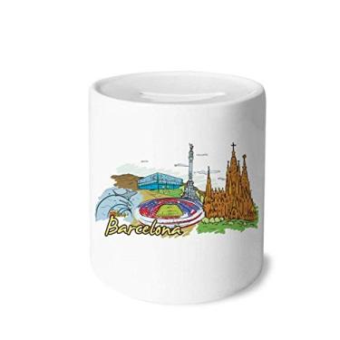 Imagem de DIYthinker Spain Barcelona Monument Watercolor Money Box Saving Banks Ceramic Coin Case Kids Adults