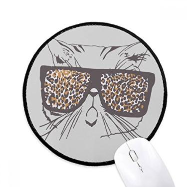 Imagem de DIYthinker Óculos de sol com estampa de leopardo cabeça de gato animal tapete de mouse desktop escritório tapete redondo para computador