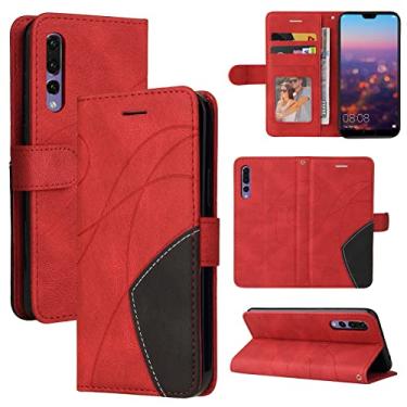 Imagem de Capa carteira para Huawei P20 Pro, compartimentos para cartão, fólio de couro PU de luxo anexado à prova de choque capa flip com fecho magnético com suporte para Huawei P20 Pro (vermelho)