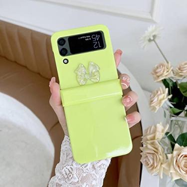 Imagem de Linda capa de celular com nó de cristal 3D para Samsung Galaxy Z Flip 3 com proteção de dobradiça capa rígida à prova de choque, gradiente liso feminino, verde, para Samsung Z Flip 3