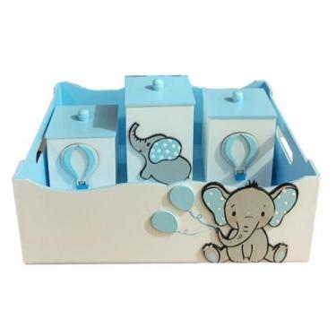 Imagem de Kit Higiene Bebê Mdf 4 Peças Cesta Organizadora Elefantinho Balão - Ca
