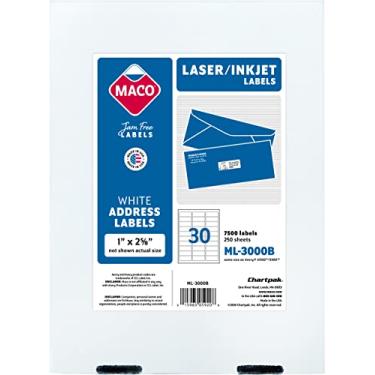 Imagem de MACO Etiquetas de endereço a laser/jato de tinta, 2,5 x 6,3 cm, 250 folhas, 7500 por caixa (ML-3000B)