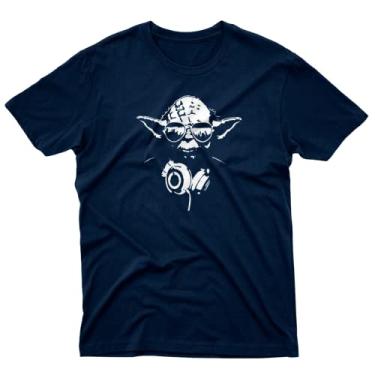 Imagem de Camiseta Estampada Yoda Dj Cinema Filme 100% Algodão Silk - Screen Cor:Azul Marinho;Tamanho:G
