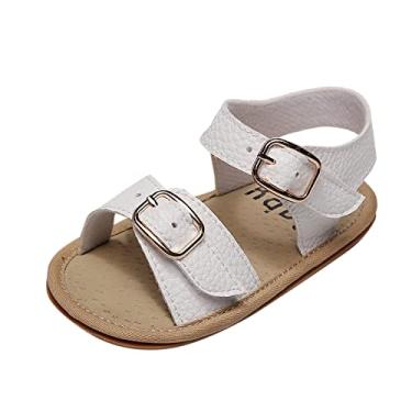 Imagem de Qwent Sandália infantil de verão para bebês meninos e meninas sapatos de primeiros passos sandálias planas de verão (branco, 6 a 12 meses)