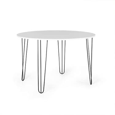 Imagem de Mesa de Jantar Redonda 6 Lugares 120cm Base de Ferro Hairpin Branco - Straub Web