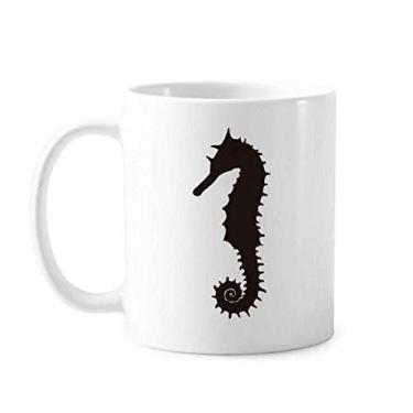 Imagem de Caneca preta de cerâmica com estampa de vida marinha de hipopótamo xícara de porcelana de café