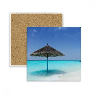 Imagem de Porta-copos quadrado Ocean Beach com árvore verde e suporte de subplaca para caneca