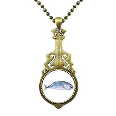 Imagem de DIYthinker Colar pequeno de peixe oceano azul fresco com pingente de música de guitarra antiga