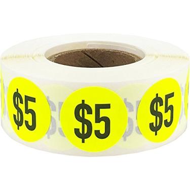 Imagem de Adesivos de preço fluorescente, $5, 3/4" Circle