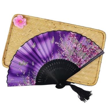 Imagem de EEASSA Leque dobrável vintage de seda leque dobrável retro chinês japonês bambu leque dobrável ventilador de mão dança ventilador de mão decoração de casa ornamentos artesanato ventilador de presente acessórios decorativos feitos à mão (cor: 23)