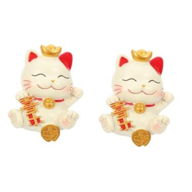 Imagem de VOSAREA 2 Peças Ornamento Resina Estátua De Gato Fortuna Dinheiro Gato Japonês Acenando Gato Estatuetas Kawaii Estatueta De Gato Cupcake Topper Estátua Pequena Resina Escritório Desenho