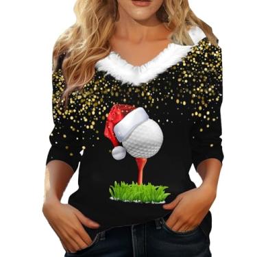 Imagem de Elogoog Camiseta feminina Merry Christmas Shirt for Women Pullover Cold Shoulder Cute Tree Snowflake Tops Sexy Red Wine Cup Impresso Sweater (Dourado, Médio), Dourado, M