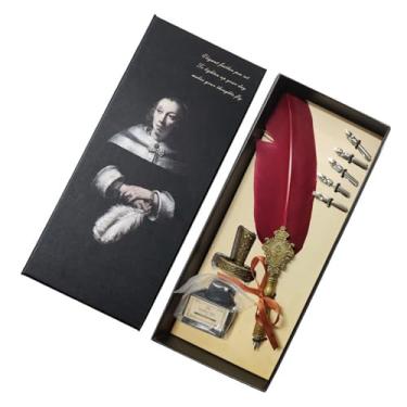 Imagem de MEIYIN Caneta tinteiro inglesa com ponta de pena clássica retrô com tinta para escrita, kit de 5 pontas, caixa de presente