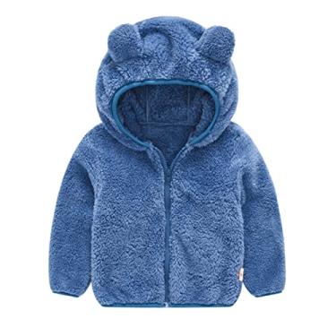 Imagem de Jaqueta de inverno tamanho 14 com capuz para bebês e crianças, casaco de lã grosso com zíper e jaqueta com óculos, Azul, 12-18 Months