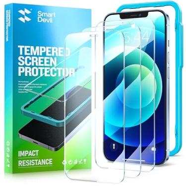 Imagem de SmartDevil Pacote com 3 protetores de tela para iPhone 12 Pro Max, película de vidro temperado transparente, com moldura de alinhamento (instalação fácil e rápida)