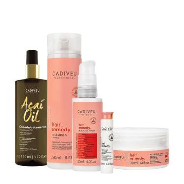 Imagem de Kit Cadiveu Essentials Hair Remedy Shampoo Máscara Leave-In Sérum Ampo