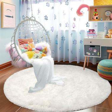Imagem de Awaytail Tapete redondo creme, macio, círculo, para crianças e berçários, tapete felpudo felpudo para quartos de meninos e meninas