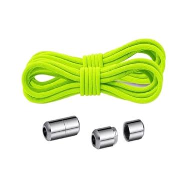 Imagem de Cadarços Elásticos Redondos Tênis Preto Branco Cadarços De Ponto Fivela De Metal Acessórios De Sapato Criança Adulto Sem Cadarço Cadarço(Fluorescent green)