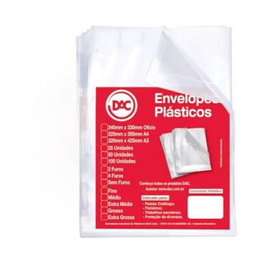 Imagem de Blister 100 Envelopes A4 Extra Grosso 4 Furos, Dac, Blister 100 Envelopes A4 Extra Grosso 4 Furos 5088A4-100, Transparente, 5088A4-100