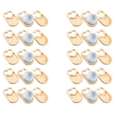 Imagem de Conjunto de 10 Petisqueiras Retangulares Carmisini em Madeira Pinus 14,5x8,5cm com Ramequin de Porcelana 77ml