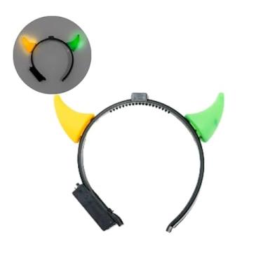 Imagem de Tiara Chifre Diabinha com Luz LED para Carnaval e Halloween (Verde e Amarelo)