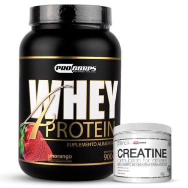 Imagem de Kit Whey 4W Protein 900g + Creatina 100% Pura 100g (900g, Morango)