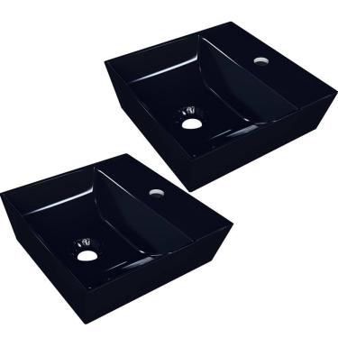 Imagem de Kit 02 Cubas de Apoio Angular Quadrada Para Banheiro Lavabo Volcano C01 AQ33W Preto - Lyam