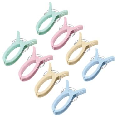 Imagem de 8 peças de clipes de toalha de praia para cadeiras de praia, 4 cores, tamanho jumbo, braçadeiras, lounge, cadeiras de piscina, prendedores de roupas de plástico, grampos de pendurar grandes para