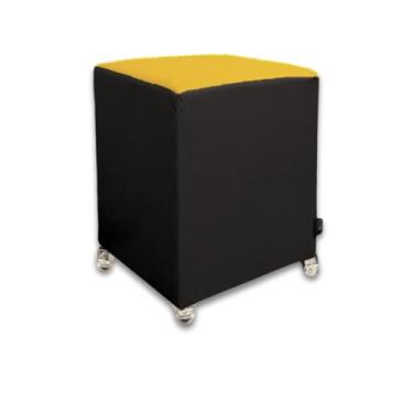 Imagem de Puff Quadrado Banqueta Com Rodinhas Rodizio Decoração Eventos Conforto (Assento Amarelo)