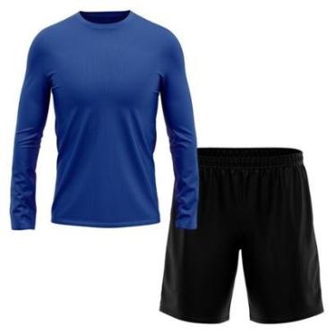 Imagem de Kit Short Preto + Camiseta Masculina Manga Longa Segunda Pele Esporte Treino-Masculino