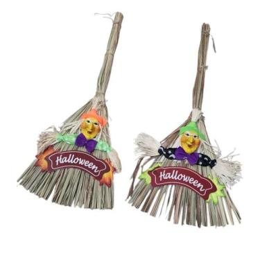 Imagem de 2 Vassouras Decoração Halloween Dia Das Bruxas Enfeite 50cm - D Presen