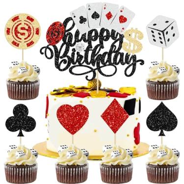 Imagem de Ephlyn 25Pcs Casino Cupcake Topper Cupcake Toppers Casino Happy Birthday Cake Topper Poker Game Chips Player Gambling Cupcake Picks for Las Vegas Casino Night Theme Birthday Party