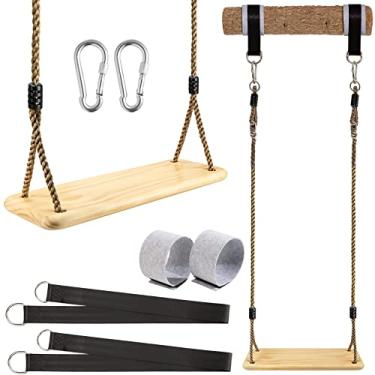 Imagem de Wooden Swing Hanging Tree Swings, Wood Swings Seat 19.7 * 9.8in to Kids Children with Adjustable Rope Plus Tree Straps for Backyard, Playground, Porch, Patio, Garden, Park or Home