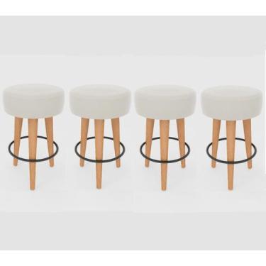 Imagem de Kit 4 Banqueta Média Cozinha 60cm Estofada Off-White Madeira Maciça Ur