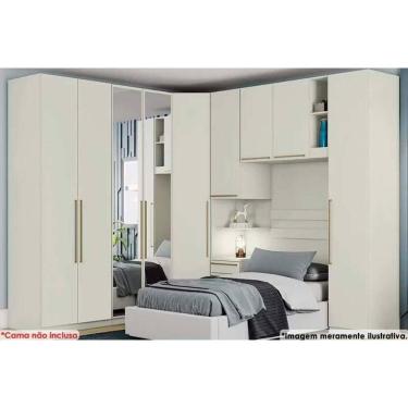 Imagem de Quarto Casal Modulado 6 Peças (1 Armário Aéreo + 4 Guarda Roupas + 1 Complemento) 67 Areia - Henn