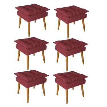 Imagem de Kit 06 Puff Puf Banqueta Opala Para Quarto Sala Recepção Suede Vermelh